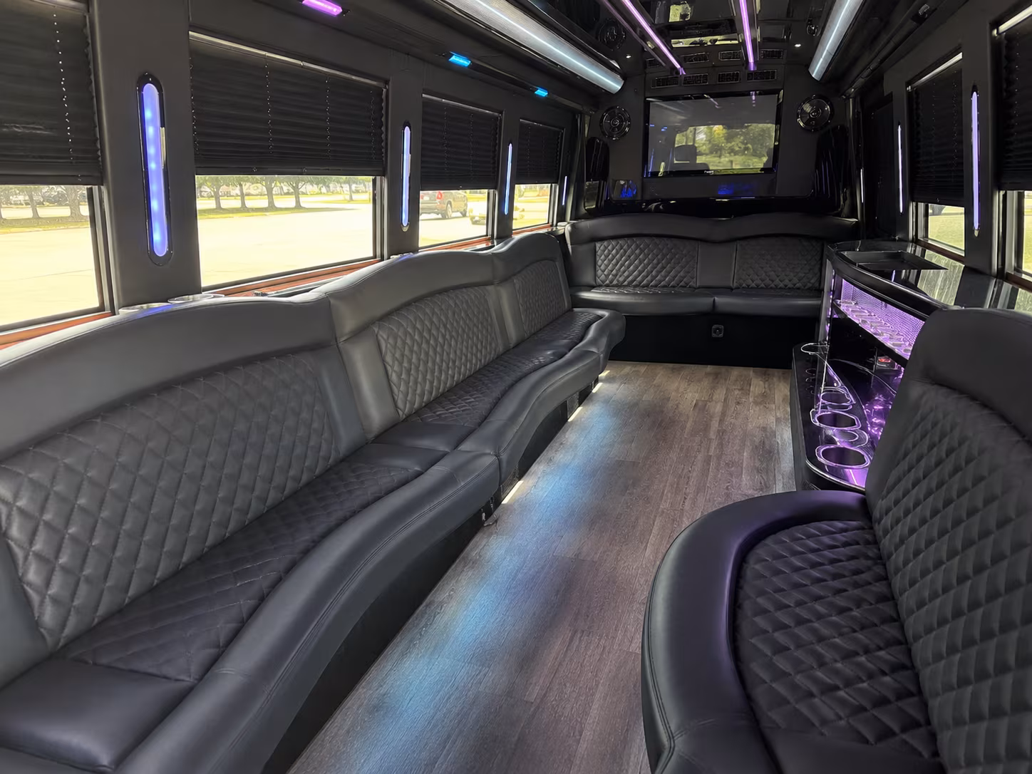 Interior of a party bus rental serving Lakeland