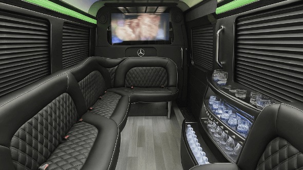 Interior of Charter Bus Company Sarasota's 14 Passenger Sprinter Limousine in Sarasota